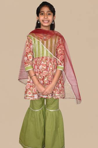Multicolor embroidered cotton sharara set