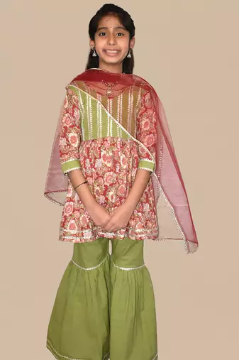 Multicolor embroidered cotton sharara set