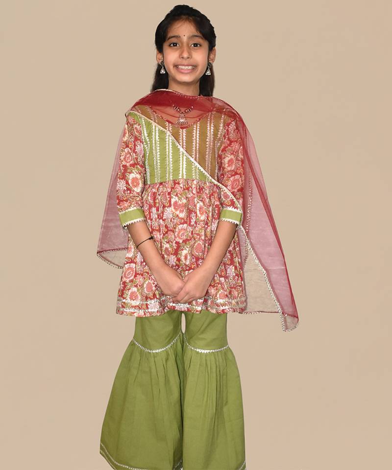 Multicolor embroidered cotton sharara set