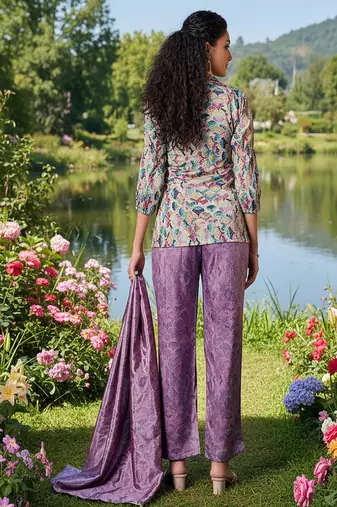 multicolor printed silk co-ord set for casual outings