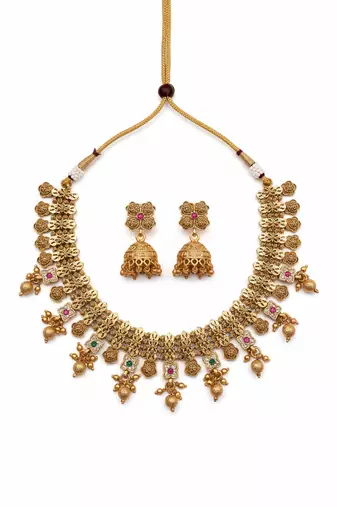 Heritage multicolor bandhai design necklace set