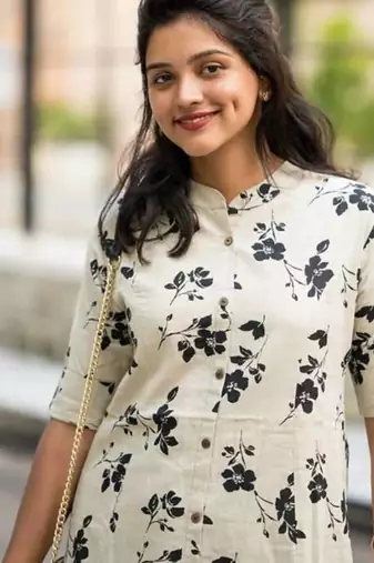 Jaipuri Cream Blossom Cotton Coord Set