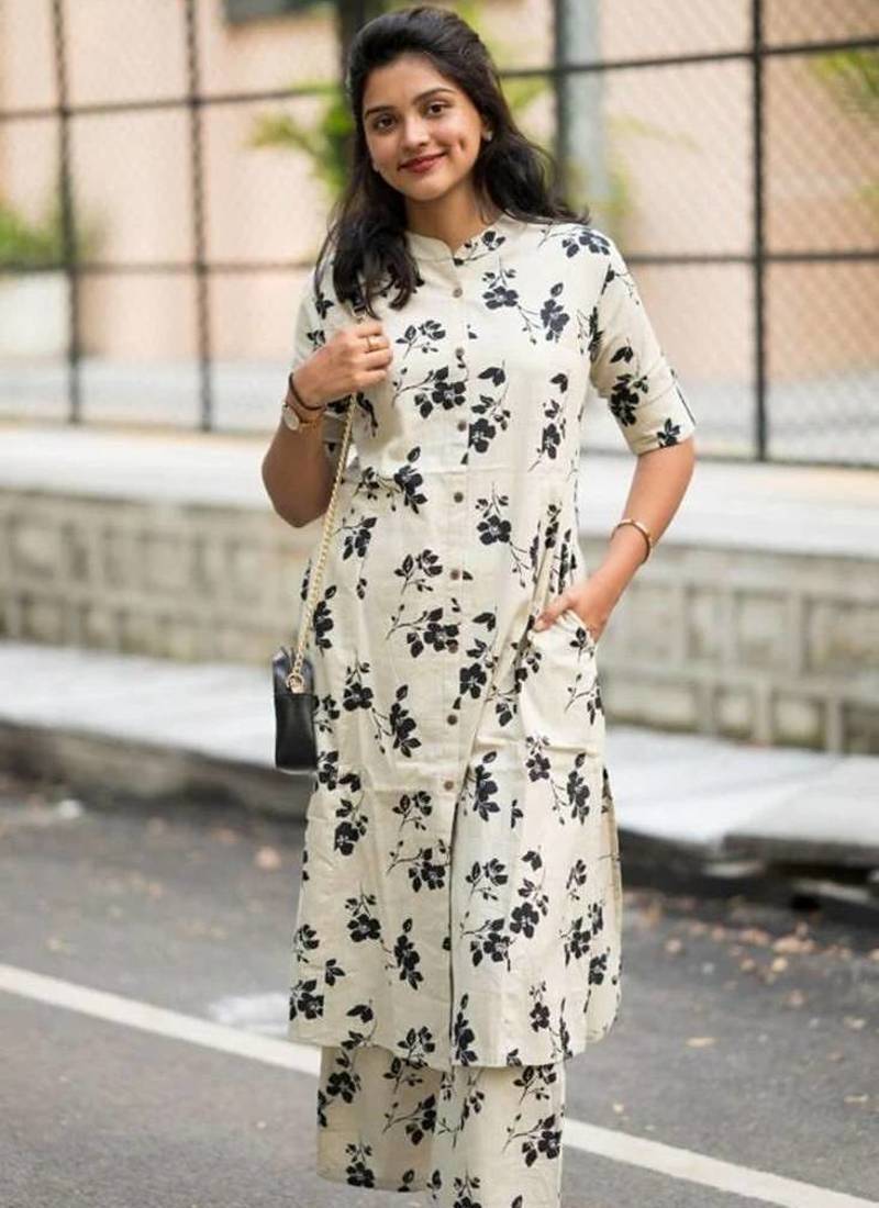 Jaipuri Cream Blossom Cotton Coord Set