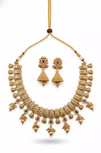 Antique finish multicolor bandhai necklace set