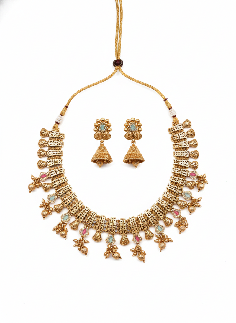 Antique finish mint bandhai necklace set