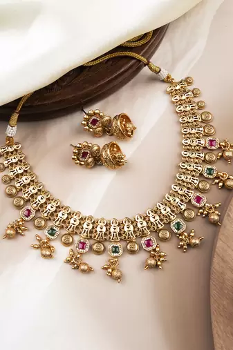 Multicolor rajwadi bandhai necklace set