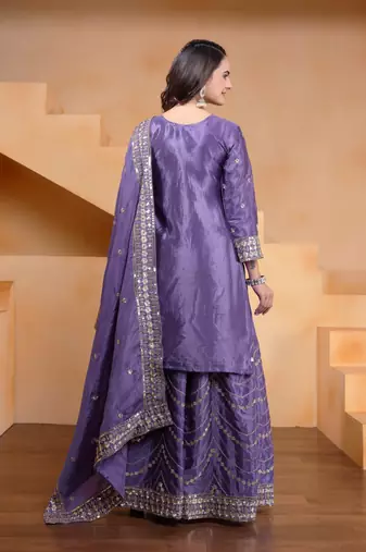 Designer chinnon embroidered sharara suit