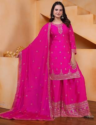 Designer chinnon embroidered sharara suit 2