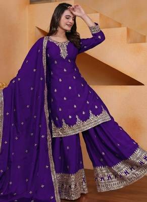 Designer chinnon embroidered sharara suit 2
