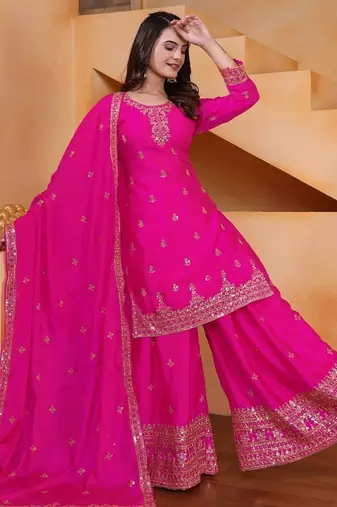 Designer chinnon embroidered sharara suit