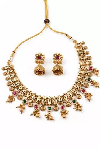 Multicolor rajwadi bandhai necklace set