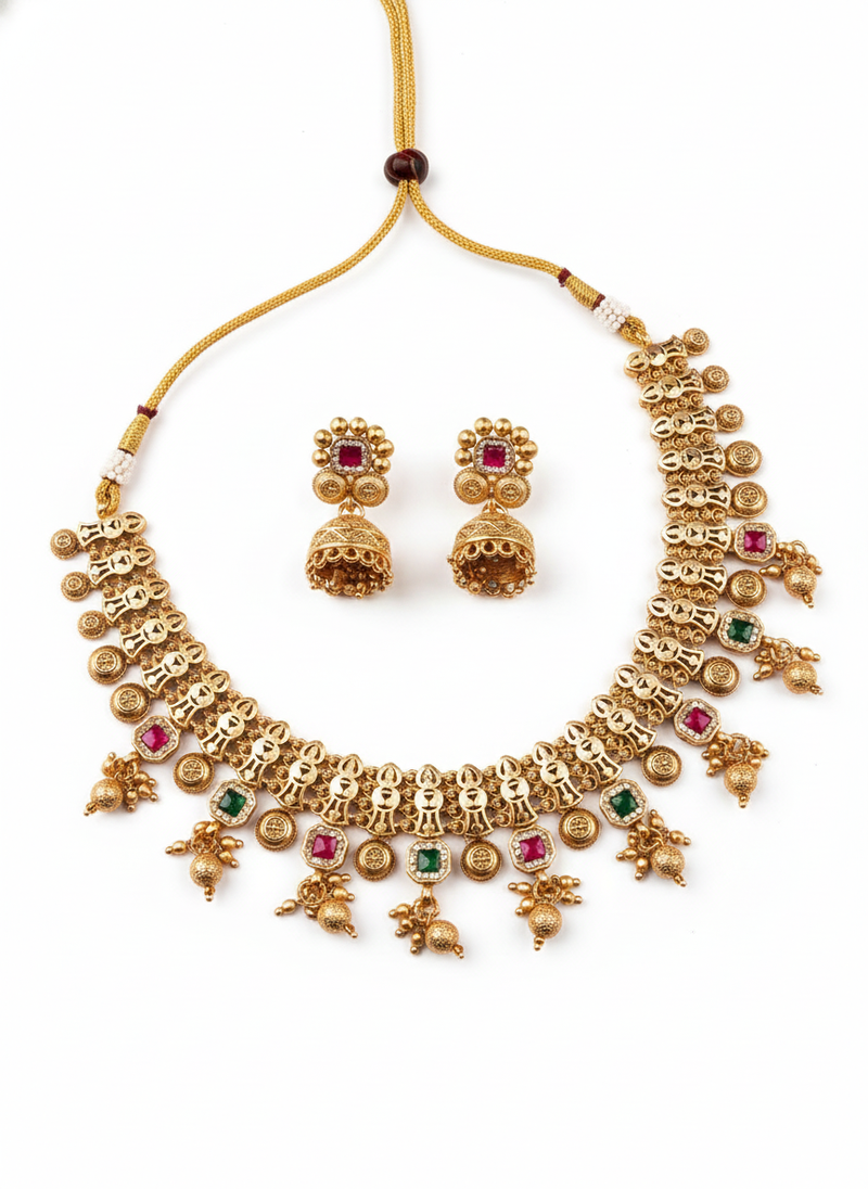 Multicolor rajwadi bandhai necklace set