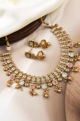 Mint rajwadi bandhai necklace set