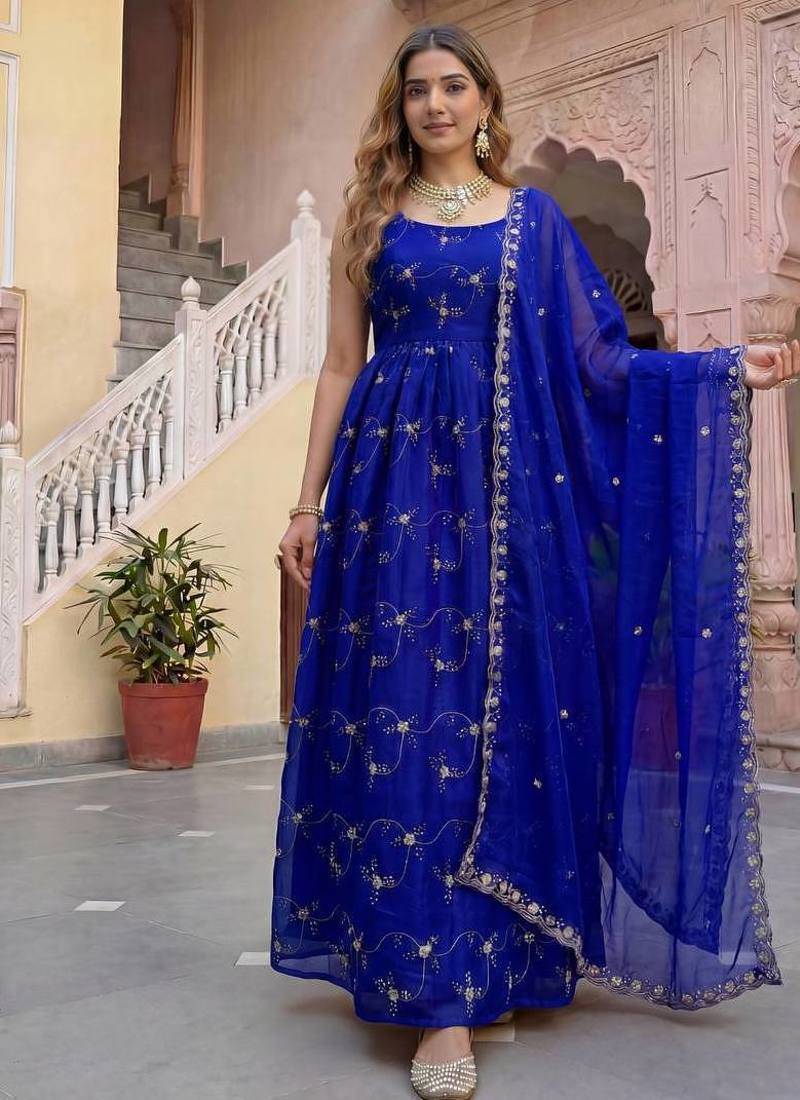 Designer fandy silk gown with dupatta