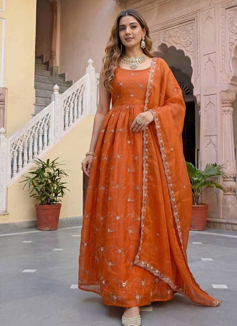 Designer fandy silk gown with dupatta