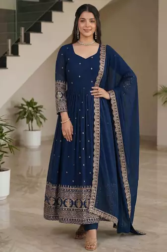 Designer vichitra silk gown with dupatta