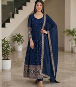 Designer vichitra silk gown with dupatta