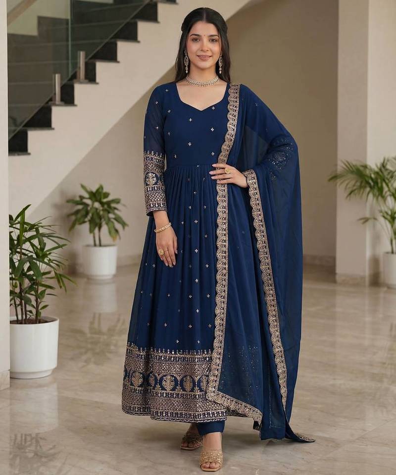 Designer vichitra silk gown with dupatta