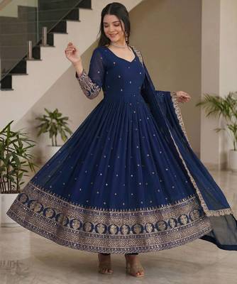Designer vichitra silk gown with dupatta 2