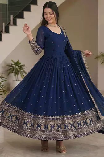 Designer vichitra silk gown with dupatta