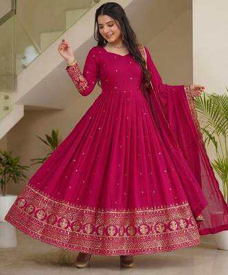 Designer vichitra silk gown with dupatta 1