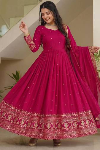 Designer vichitra silk gown with dupatta