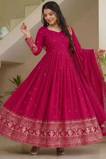 Designer vichitra silk gown with dupatta