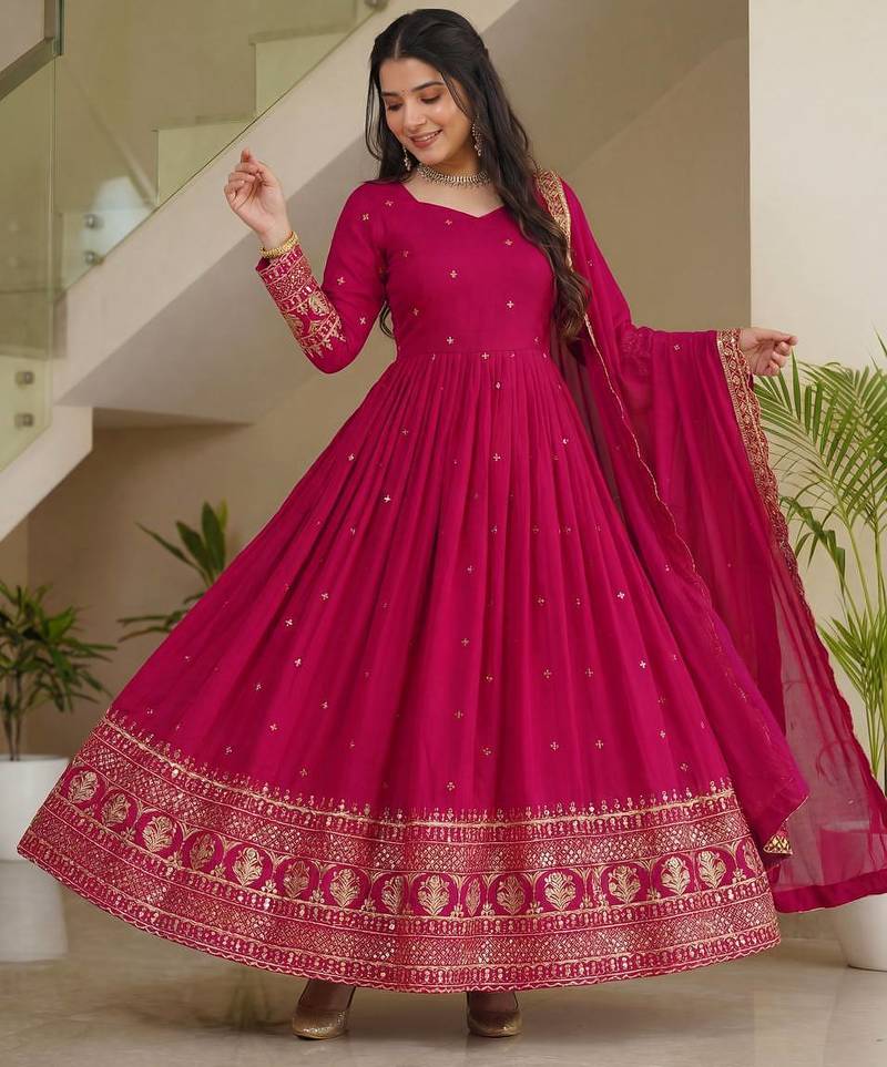 Designer vichitra silk gown with dupatta