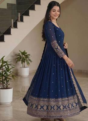 Designer vichitra silk gown with dupatta 3