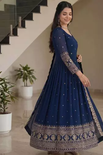 Designer vichitra silk gown with dupatta