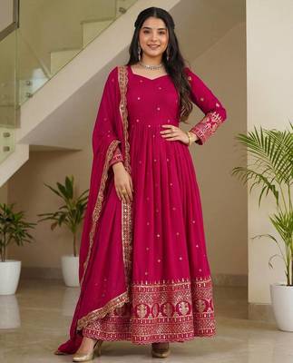 Designer vichitra silk gown with dupatta 2