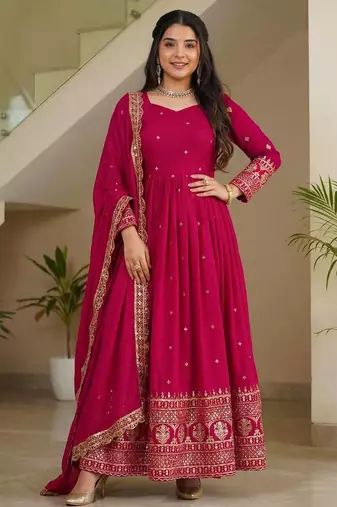 Designer vichitra silk gown with dupatta