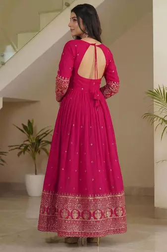 Designer vichitra silk gown with dupatta