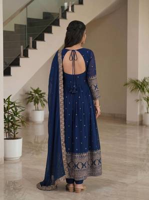 Designer vichitra silk gown with dupatta 4