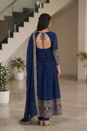 Designer vichitra silk gown with dupatta