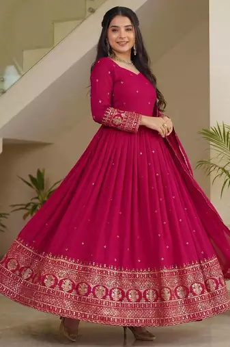 Designer vichitra silk gown with dupatta