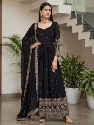 Designer vichitra silk gown with dupatta 1