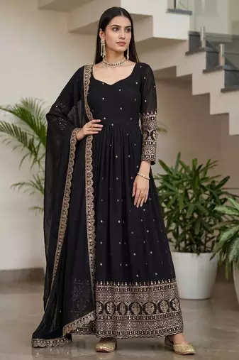 Designer vichitra silk gown with dupatta