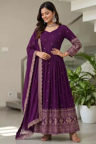 Designer vichitra silk gown with dupatta