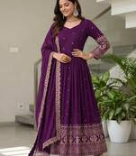 Designer vichitra silk gown with dupatta