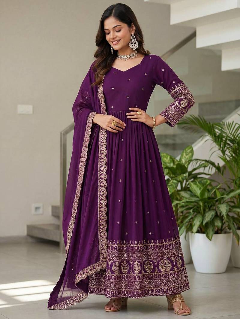 Designer vichitra silk gown with dupatta