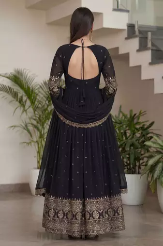 Designer vichitra silk gown with dupatta