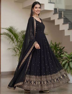 Designer vichitra silk gown with dupatta 3