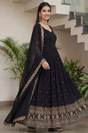 Designer vichitra silk gown with dupatta