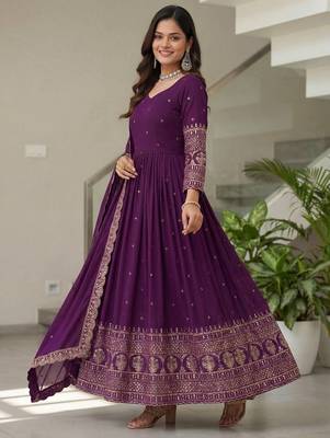 Designer vichitra silk gown with dupatta 3