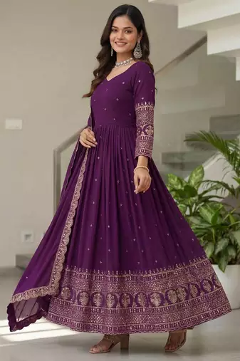 Designer vichitra silk gown with dupatta
