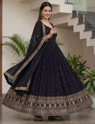 Designer vichitra silk gown with dupatta 4