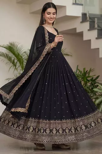 Designer vichitra silk gown with dupatta