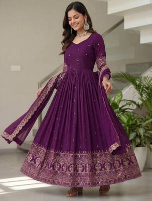 Designer vichitra silk gown with dupatta 4