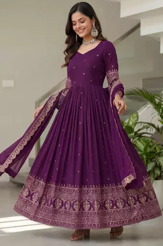 Designer vichitra silk gown with dupatta